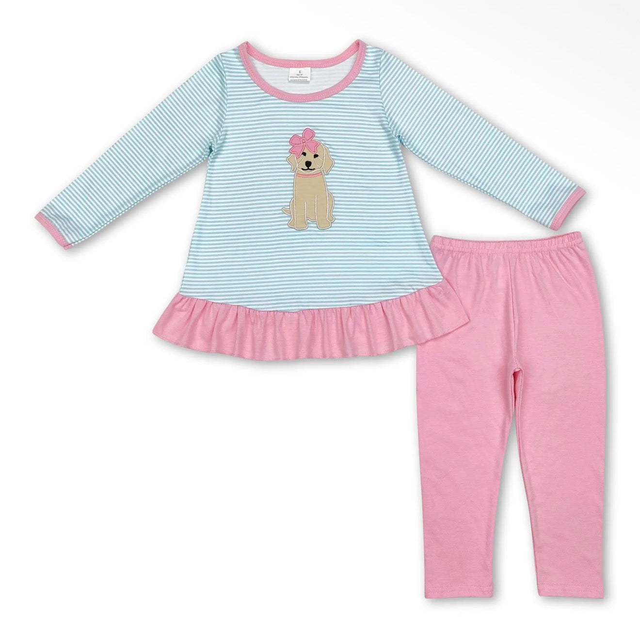 Dog Stripe Tunic Pink Leggings Set