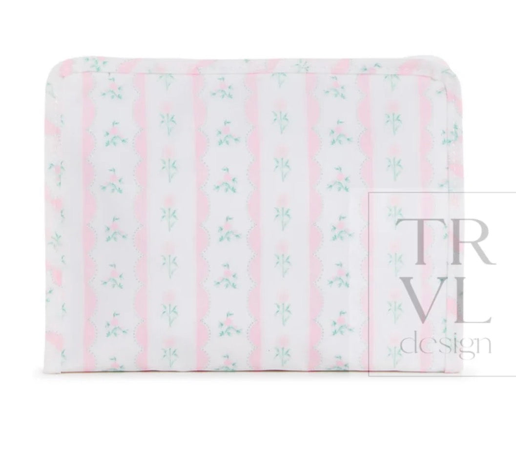 ROADIE MEDIUM zip pouch - RIBBON FLORAL PINK