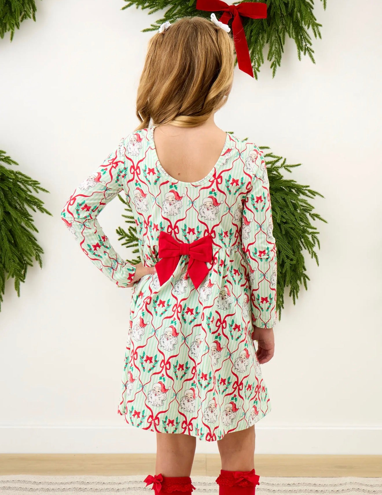 Dear Santa Green Stripe Christmas Twirl Dress