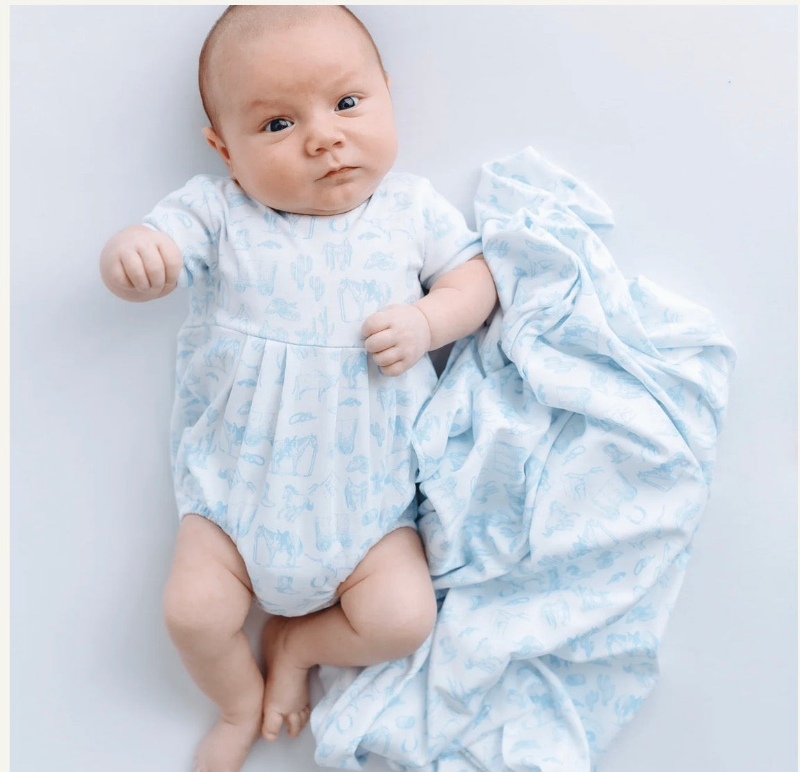 Wild West Toile Short Sleeve Boy Bubble - Celery