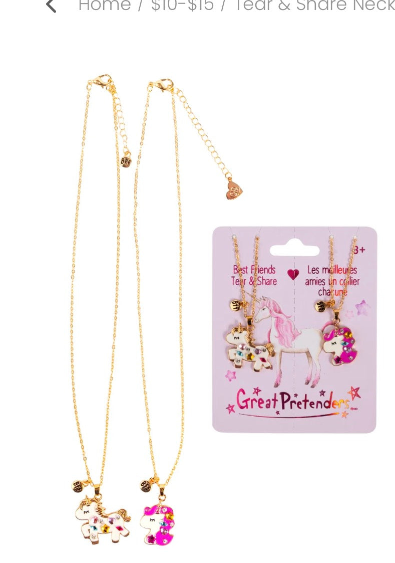 Bejeweled Unicorns Tear and Share Necklace