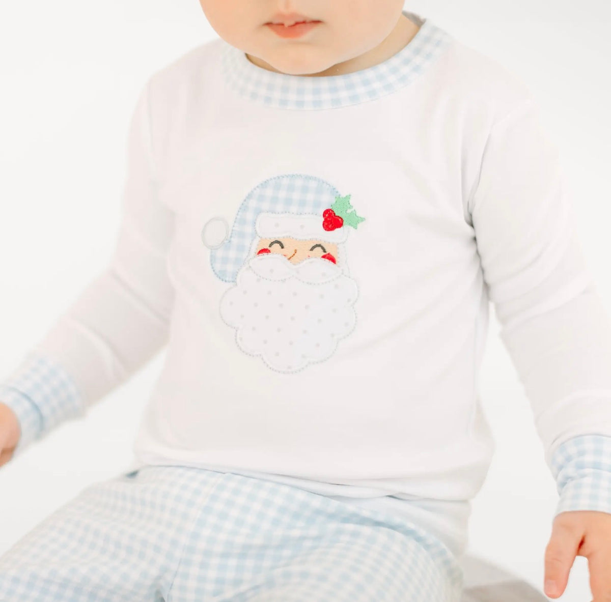 Sweet St Nick Applique Long Pajamas - Light Blue