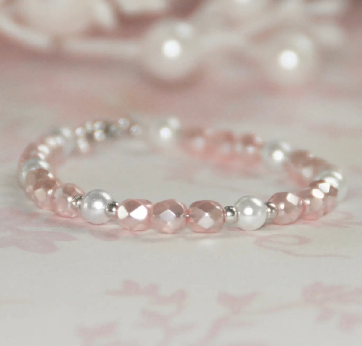 Pastel Pink Faceted Pearl Bracelet 5" - CJ605