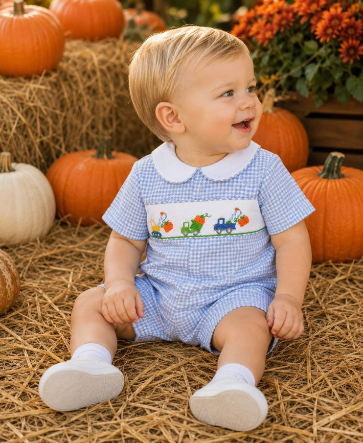 Petit Ami Smocked Jumper - Pumpkin Trucks