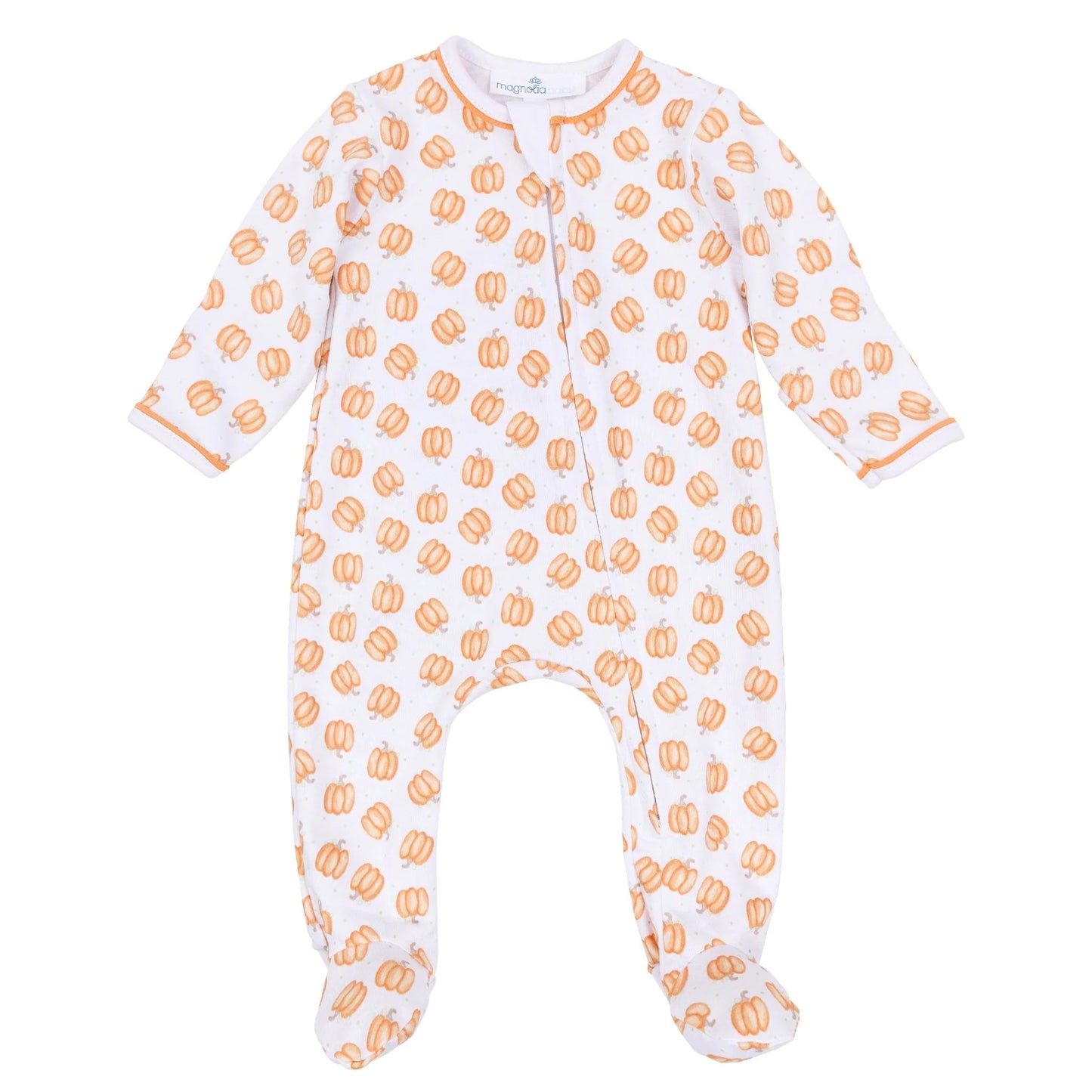 Baby Pumpkin Print Zip Footie