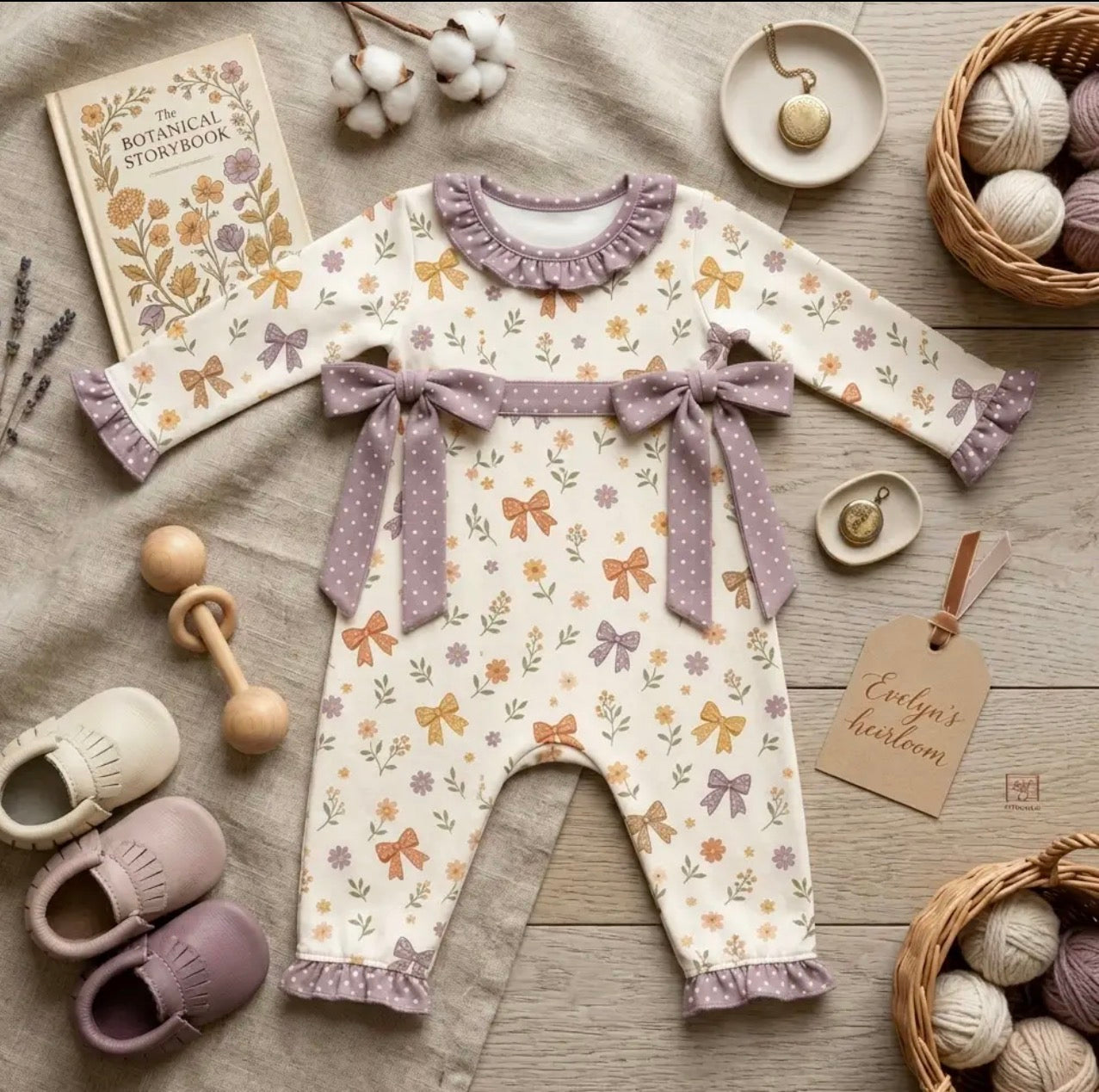 Fall Floral Ruffled Polka Dot Bow Romper