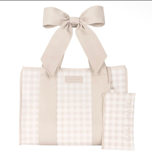 Latte Gingham Bow Jelly Tote