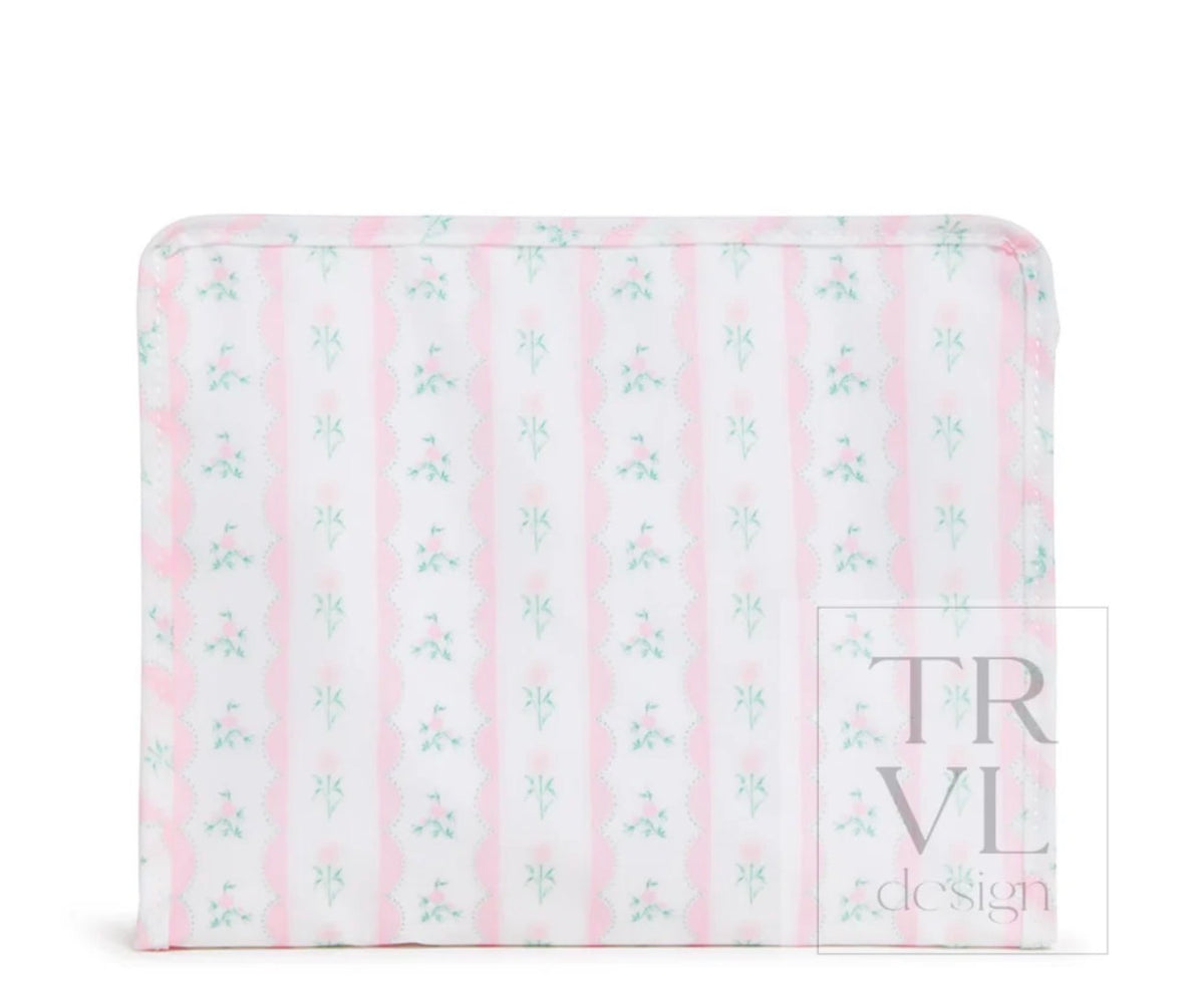 ROADIE LARGE Zip Pouch - RIBBON FLORAL PINK