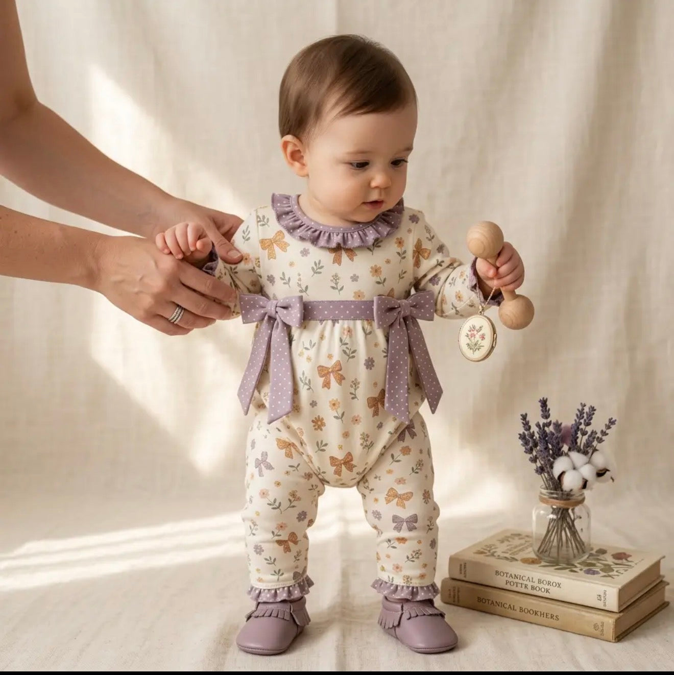 Fall Floral Ruffled Polka Dot Bow Romper