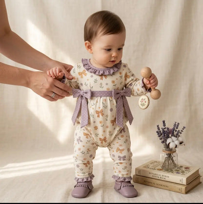Fall Floral Ruffled Polka Dot Bow Romper