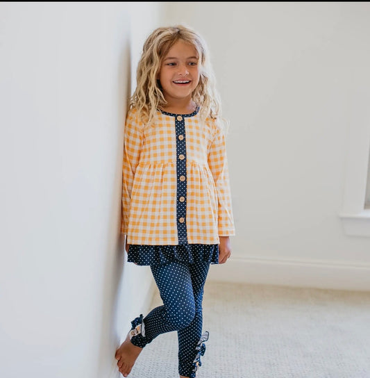 Navy & Mustard Gingham Pocket Pants Set