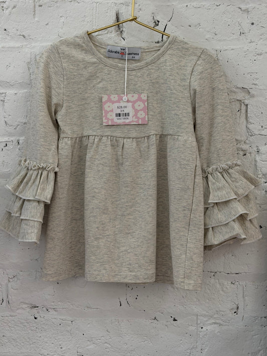 Cream Ruffle Long Sleeve Top