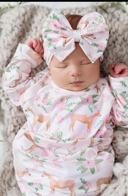 Cowgirl Baby Gown & Bow Headband Set