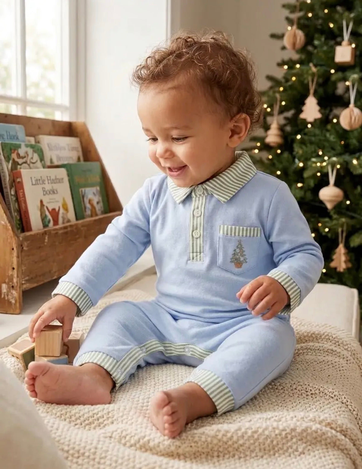 Coastal Christmas Embroidered Polo Romper