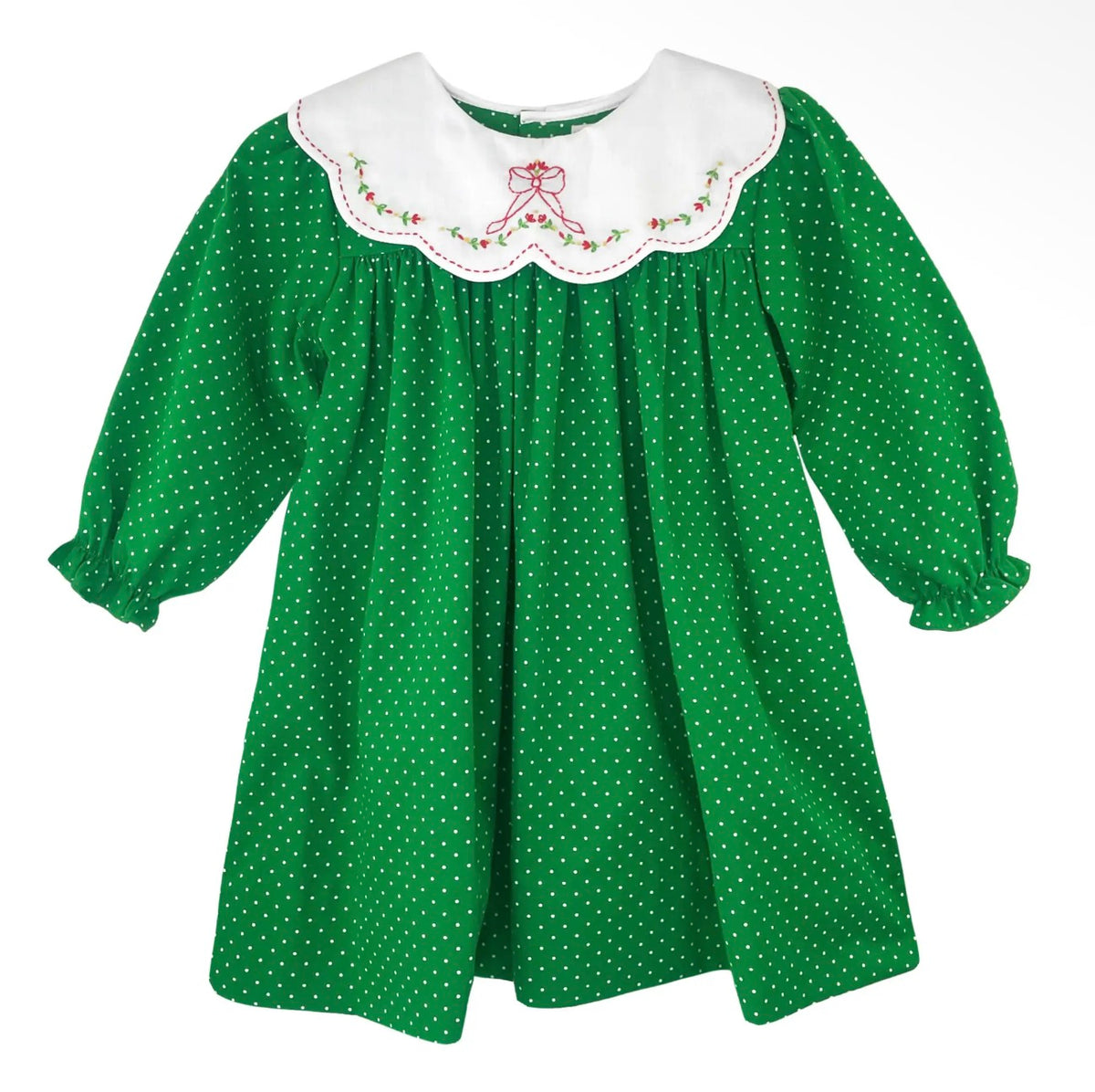 Green Dot Holiday Dress with Novelty Collar