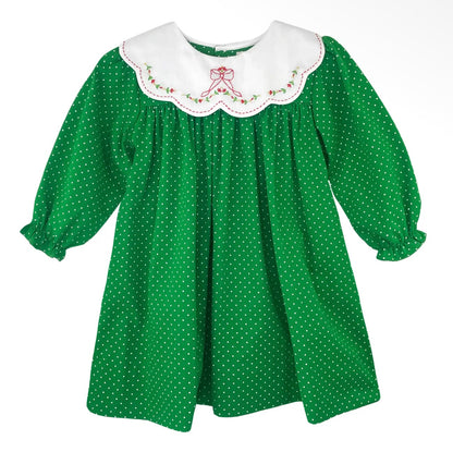 Green Dot Holiday Dress with Novelty Collar