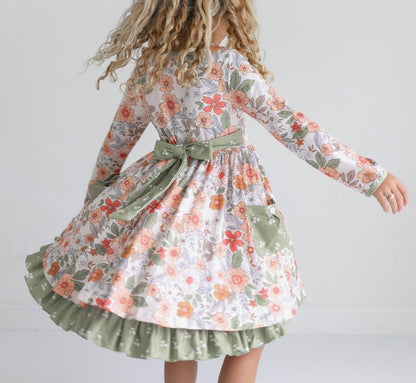 Sage & Rust Fall Floral Dress