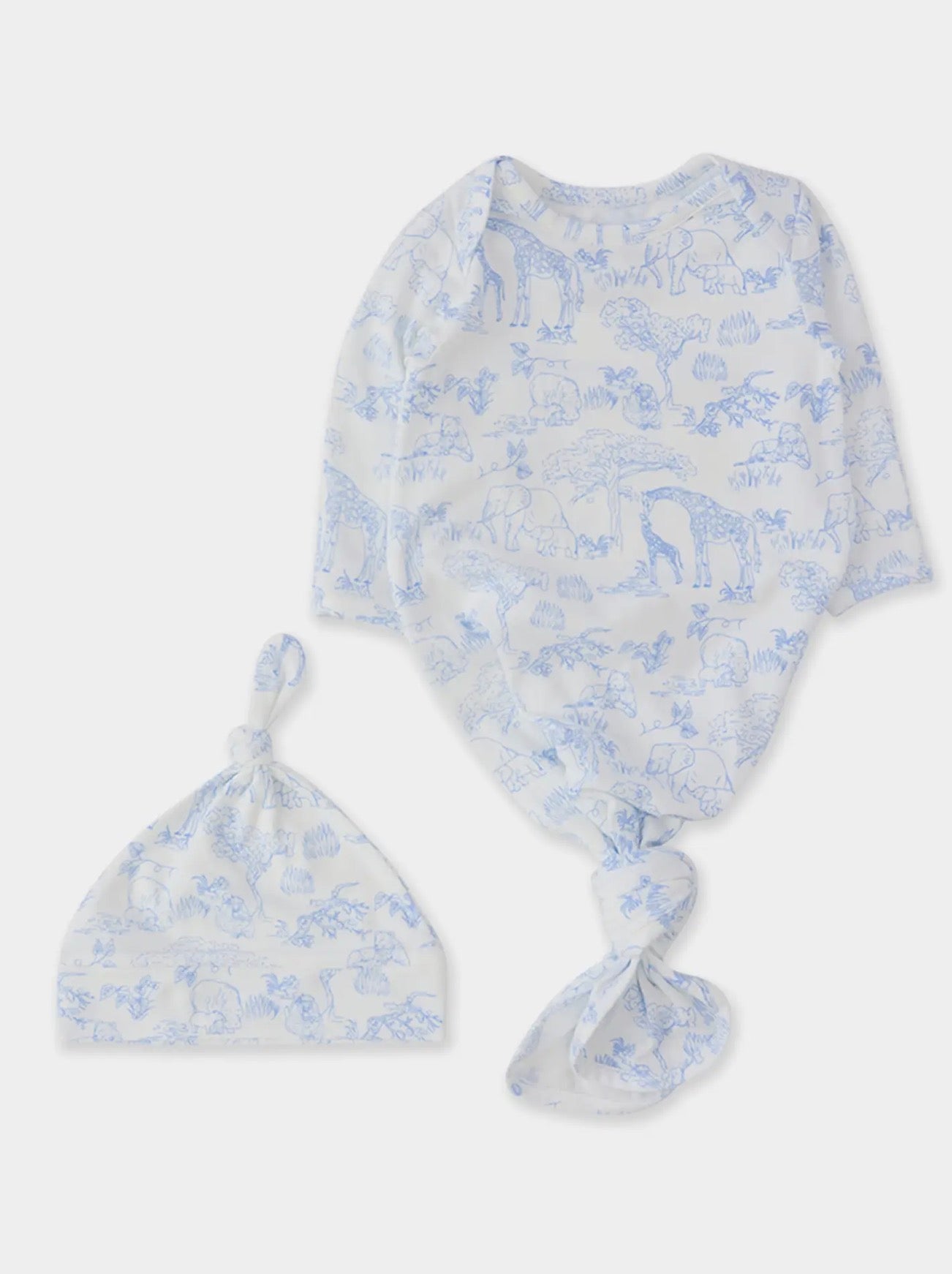 Periwinkle Blue Safari Toile Knotted Sleep Gown & Hat