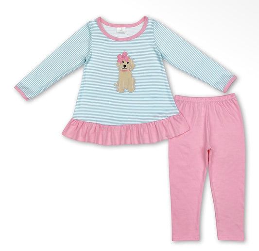 Dog Stripe Tunic Pink Leggings Set