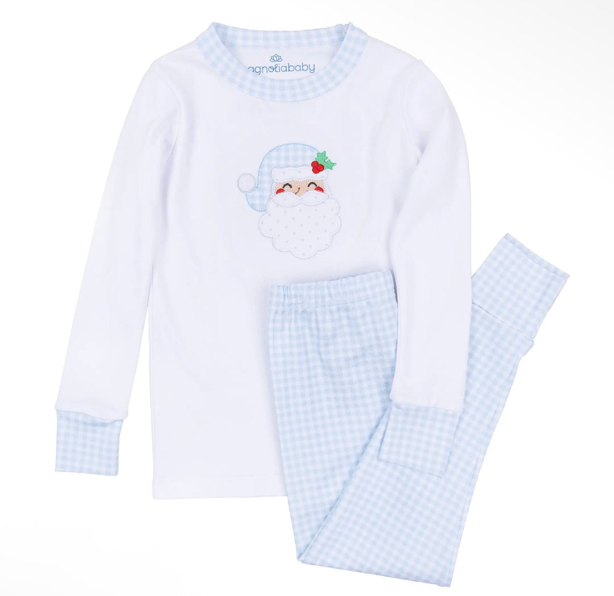 Sweet St Nick Applique Long Pajamas - Light Blue