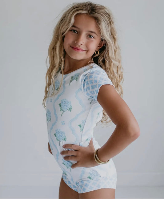 Blue Floral Shortie Leotard