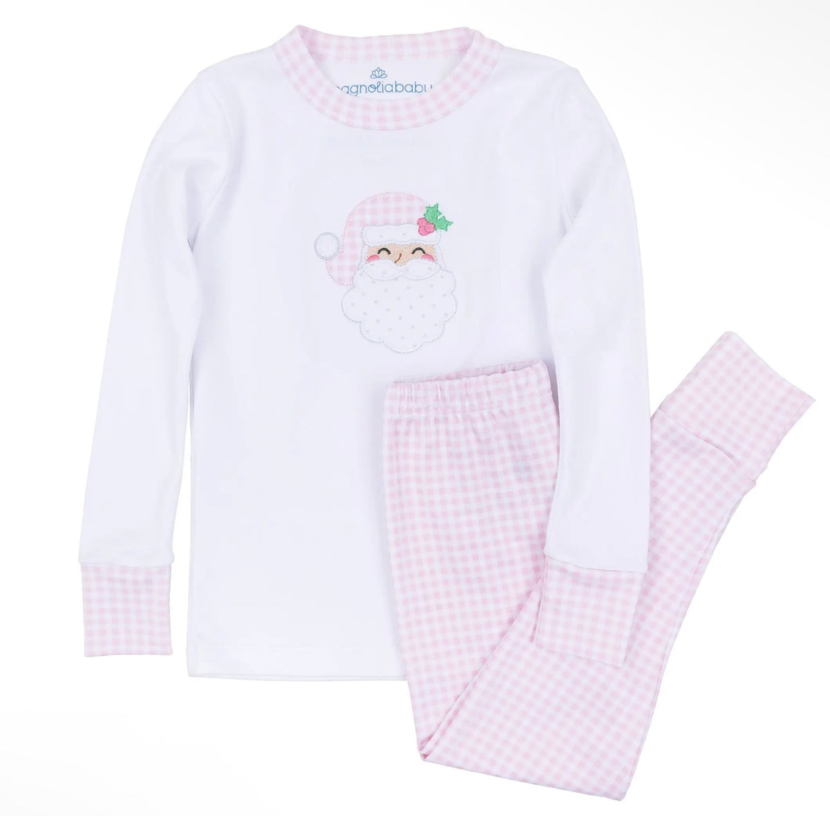 Sweet St Nick Applique Long Pajamas - Pink