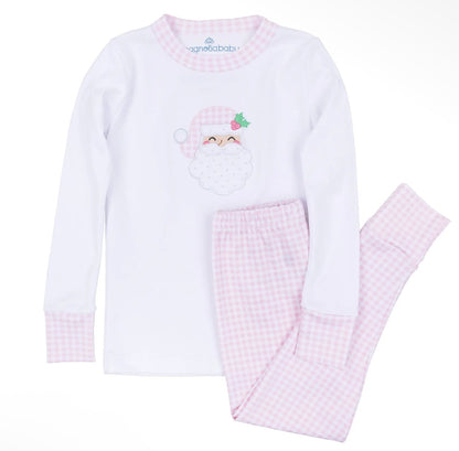 Sweet St Nick Applique Long Pajamas - Pink