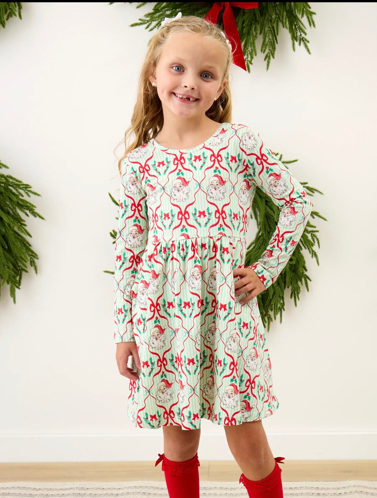 Dear Santa Green Stripe Christmas Twirl Dress