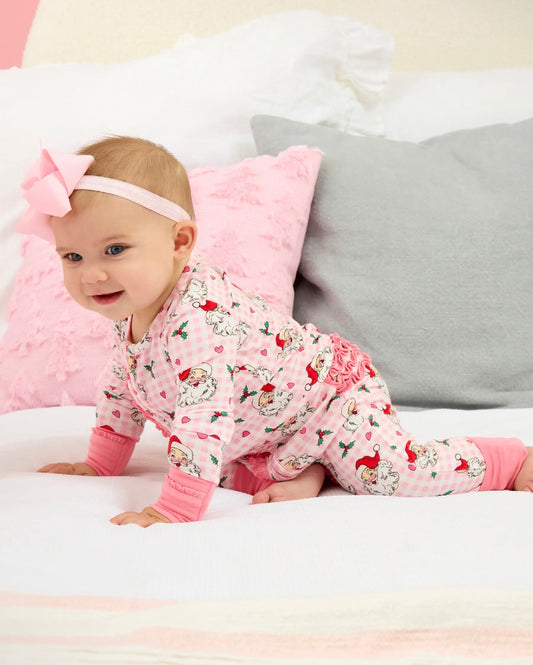 Pink Dear Santa Ruffle One Piece Convertible Pajamas