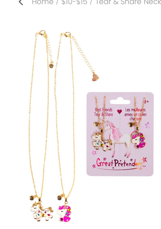 Bejeweled Unicorns Tear and Share Necklace