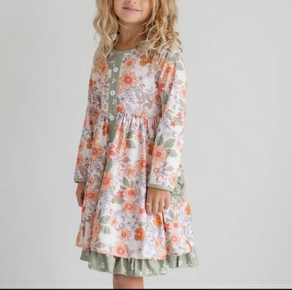 Sage & Rust Fall Floral Dress