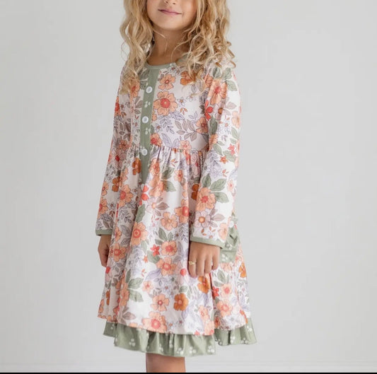 Sage & Rust Fall Floral Dress