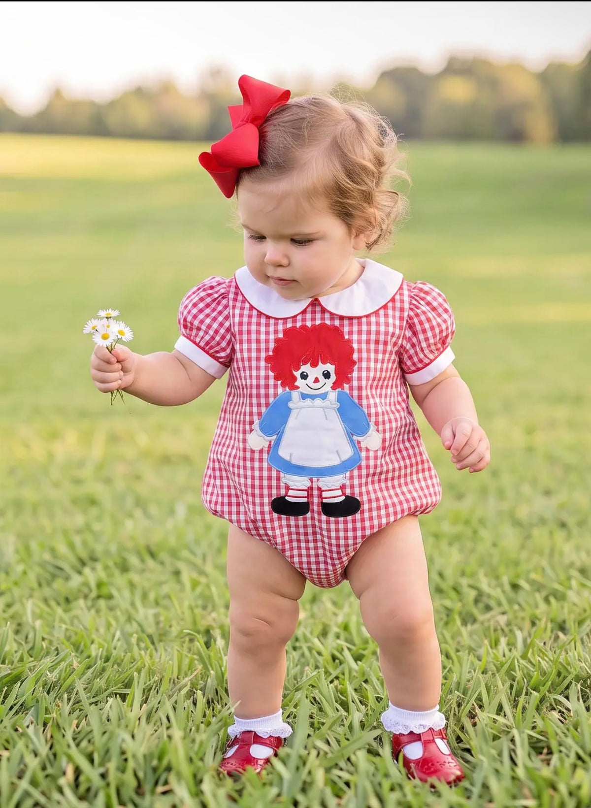 Dolly Red Gingham Raggedy Ann Applique Bubble