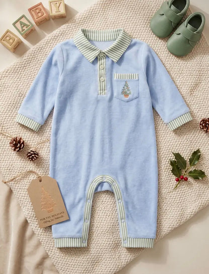 Coastal Christmas Embroidered Polo Romper