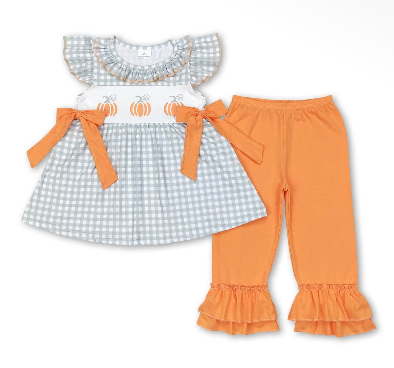 Flutter Sleeves Plaid Pumpkin Set