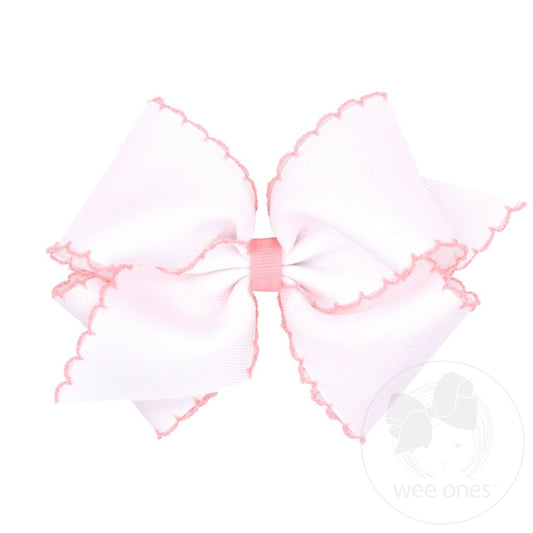 White Bow with Light Pink Moonstitch