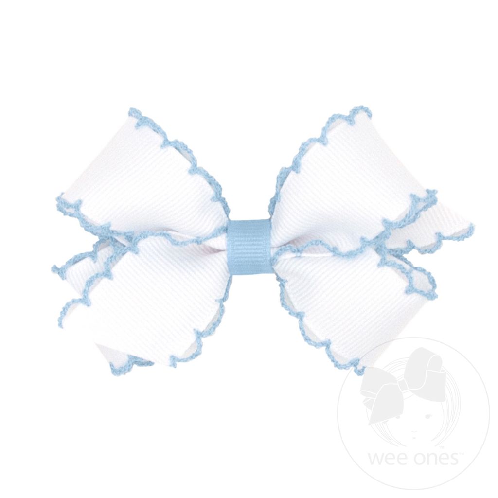 Millennial Blue Mini Moonstitch Hair Bow with Contrasting Wrap