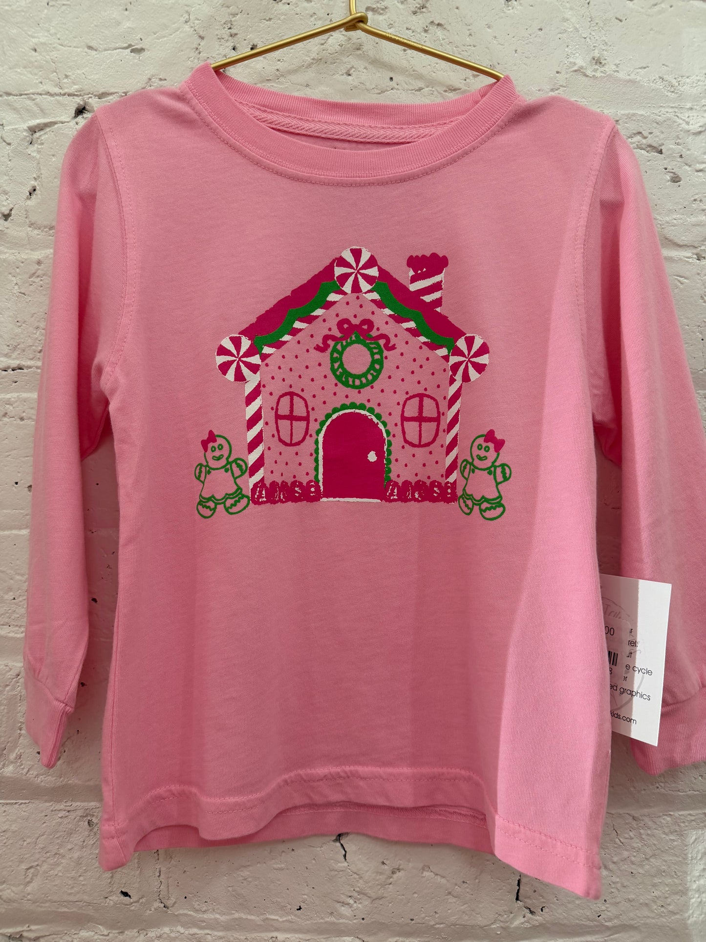 Long Sleeve Pink Gingerbread House T-Shirt