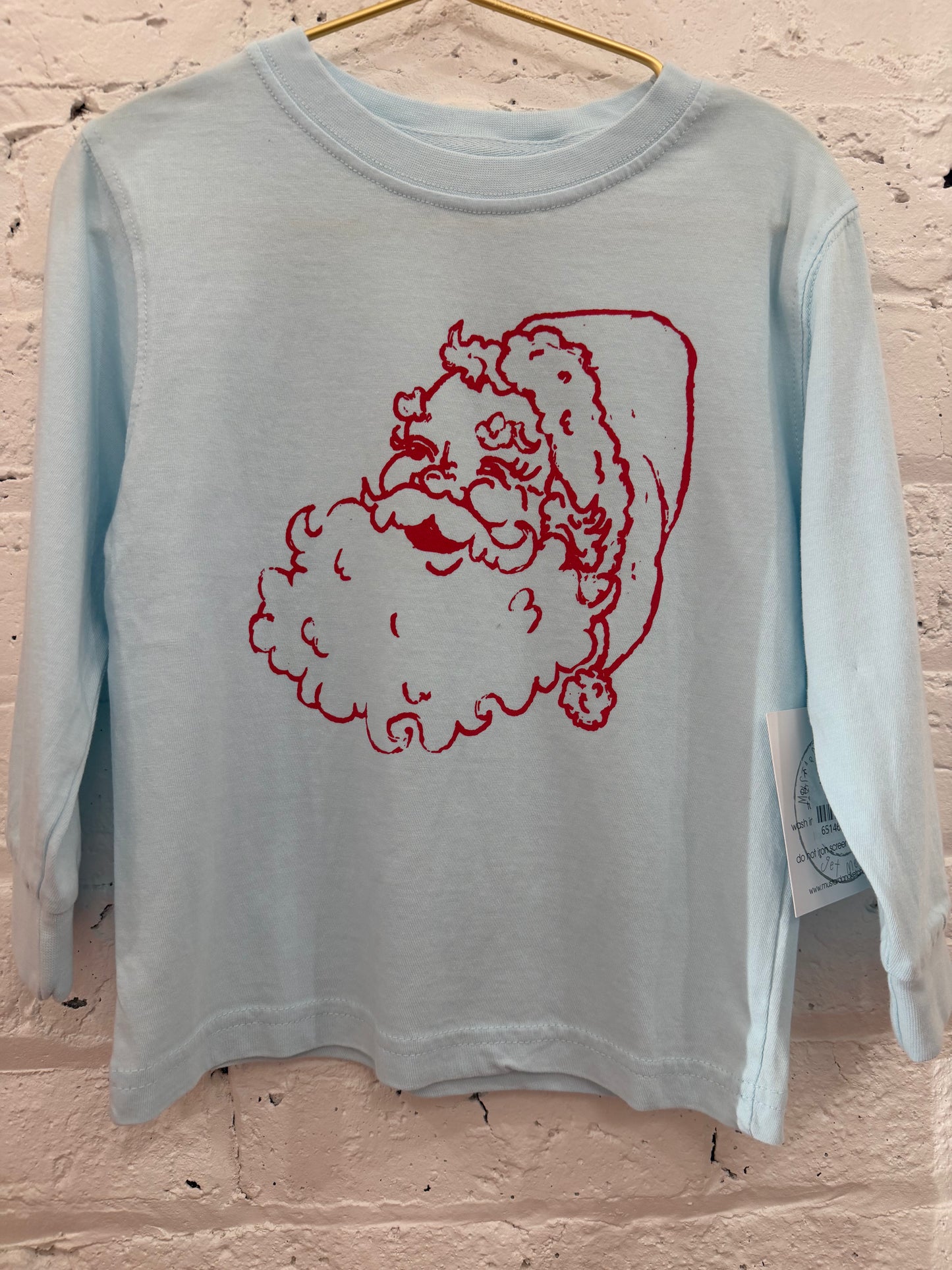 Long Sleeve Light Blue Santa T-Shirt