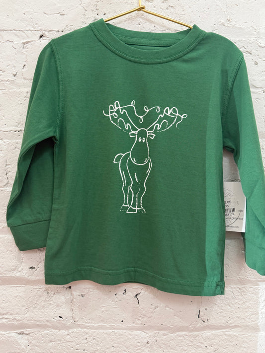 Long Sleeve Green Moose T-Shirt