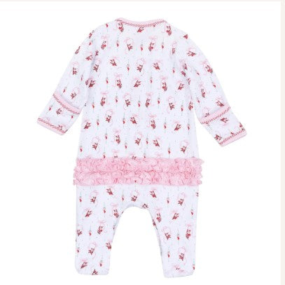 Jolly Ribbons Print Ruffle Zip Footie