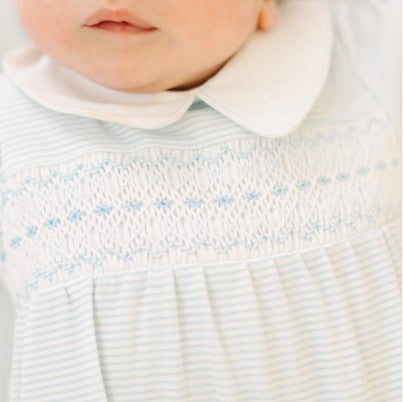 Benjamin Smocked Footie - Light Blue