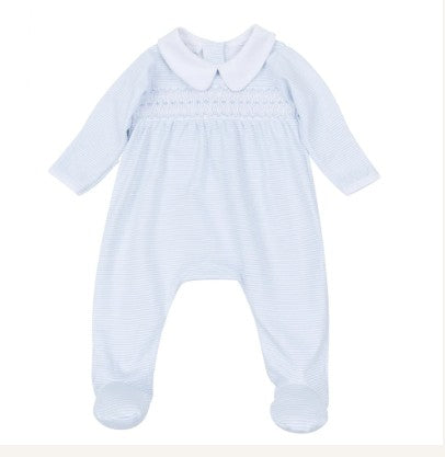 Benjamin Smocked Footie - Light Blue