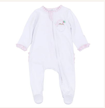 Sweet St Nick Baby's First Christmas Ruffled Footie - Pink