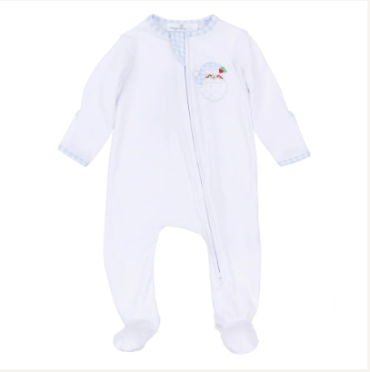 Sweet St Nick Applique Baby's First Christmas Footie - Light Blue