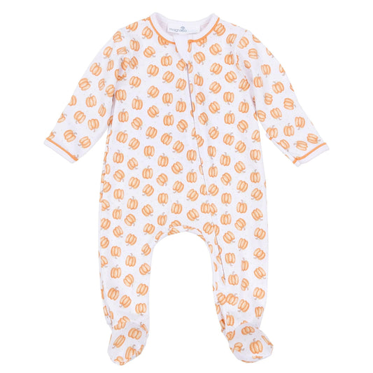 Baby Pumpkin Print Zip Footie