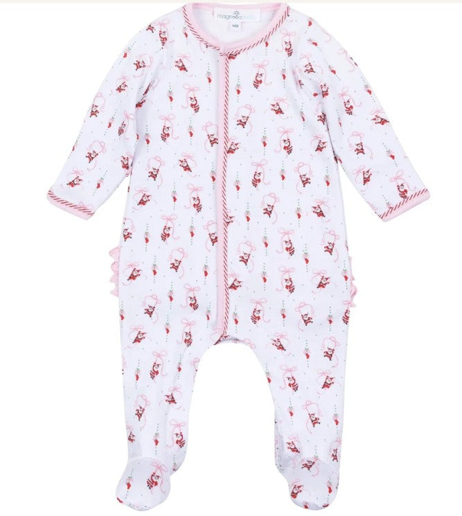 Jolly Ribbons Print Ruffle Zip Footie