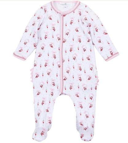 Jolly Ribbons Print Ruffle Zip Footie